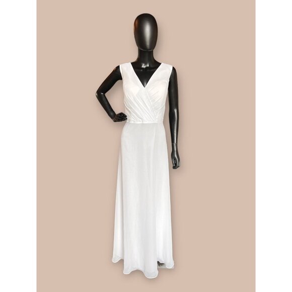 Chiffon Gathered V-Neck Wedding Gown - Picture 4 of 6